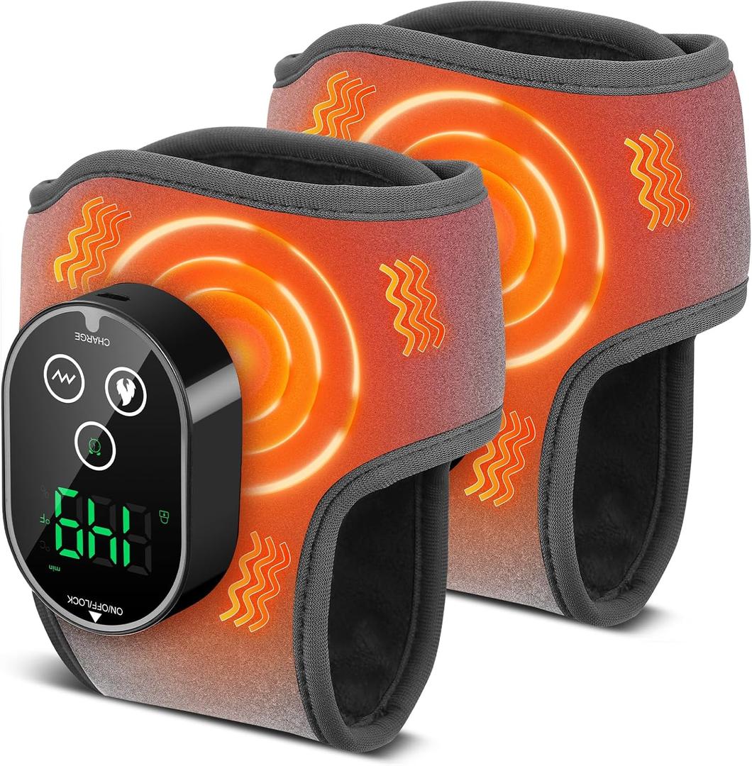 BAISEMAIN 2PCS Foot Renew Massager for Neuropathy - Ankle Heating Pad with Massage, Portable Cordless Design for Home & Travel Use, Gray