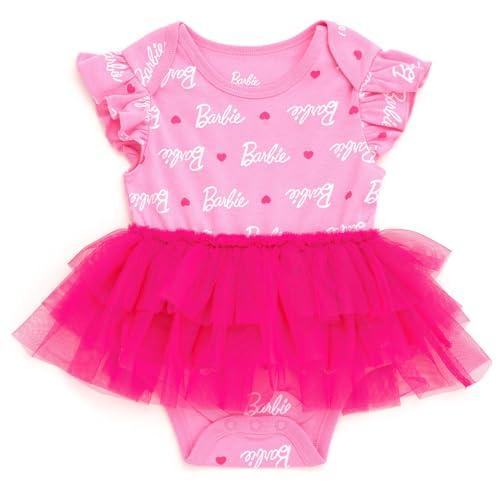 Barbie Newborn Baby Girls Bodysuit Tutu Dress Logo Pink, 12 months