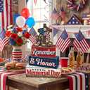 Yuntau 4 Pcs Memorial Day Table Decor Patriotic 4th of July Tiered Tray Decor Remember Honor Our Heroes Wooden Sign Red White Blue Table Centerpiece for Home Office Desk 250th Anniversary Decorations