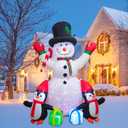 Christmas Inflatables 6FT Snowman Outdoor Yard Decorations, Christmas Blow up Snowman with Penguins and Giftboxes, Built-in Colorful Rotating LED Lights for Holiday Xmas Party Lawn Yard Garden