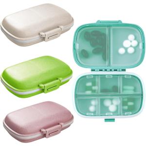 4PCS Travel Pill Organizer, 8 Compartments Portable Pill Case, Small Pill Box for Pocket Purse Portable Medicine Vitamin Container (Green+Blue+Pink+Beige)