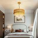 Modern Luxury Crystal Pendant Light Crystal Chandelier Round Chandelier Flush Mount Ceiling Lighting Fixture for Living Room Dining Room Table Restaurant,E12x4 Lights,Gold, D15.7" 4-lights