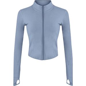 Lviefent Womens Lightweight Full Zip Running Track Jacket Workout Slim Fit Yoga Sportwear with Thumb Holes (Blue, S)