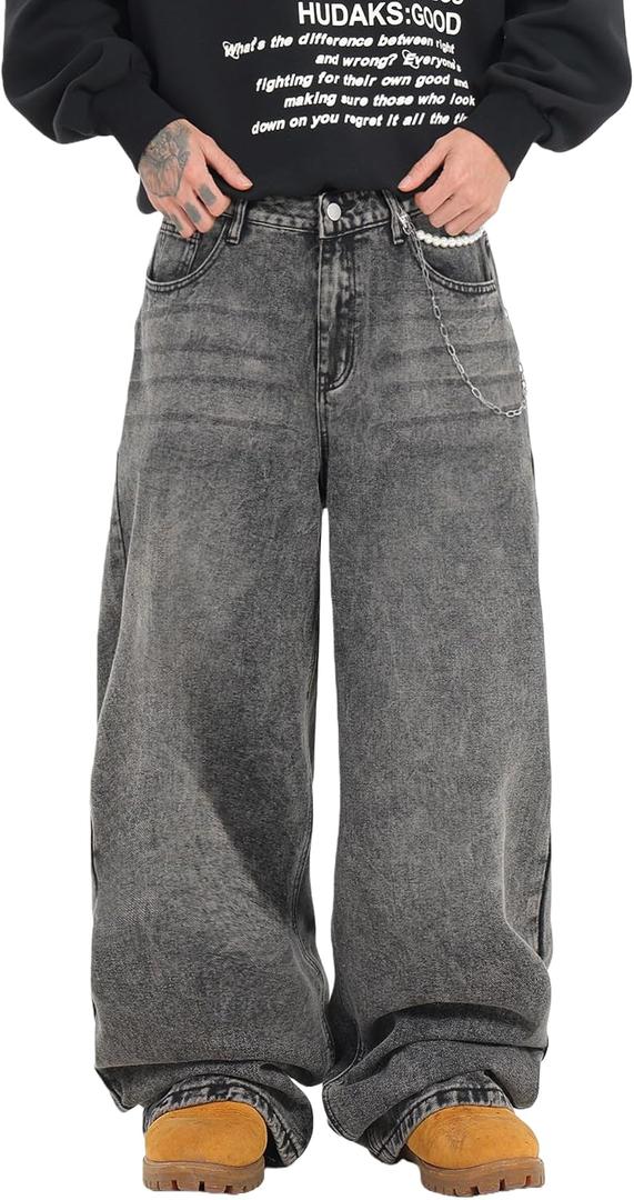 Men's Baggy Jeans Loose Fit Denim Pants Mid Waist Trousers Wide Leg Skater Jeans Y2K Streetwear (XS)