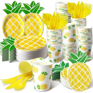 Dandat 350 Pcs Pineapple Party Decorations Summer Plates and Napkins Disposable Tableware Sets Serves 50 Guests Disposable Dinnerware Set Baby Bridal Shower Holiday Party Supplies Favors