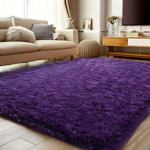 Soft Shag Rugs for Bedroom, 3x5 Purple Fluffy Shaggy Rugs for Living Room Nursery, Luxury Modern Plush Carpet Girls Boys Kids Room Dorm Indoor Home Decor, Upgrade Non-Slip