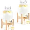 EGGKITPO 2 Pack 1.5 Gallon Drink Dispensers for Parties Hosting Wedding Beverage Dispenser with Wood Stand and Spigot, BPA-Free Polycarbonate Lemonade Container for Halloween Home Buffet Iced Tea