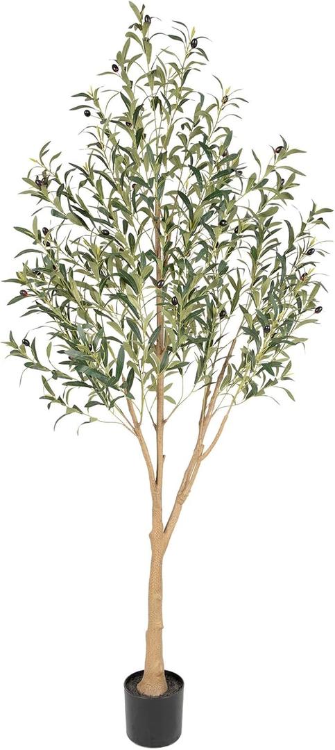 Tall Faux Olive Tree，6Ft(72in) Realistic Texture Potted Silk Artificial Olive Tree， Fake Olive Trees Indoor Outdoor for Home Office Living Room Bedroom Foyer Porch Decor