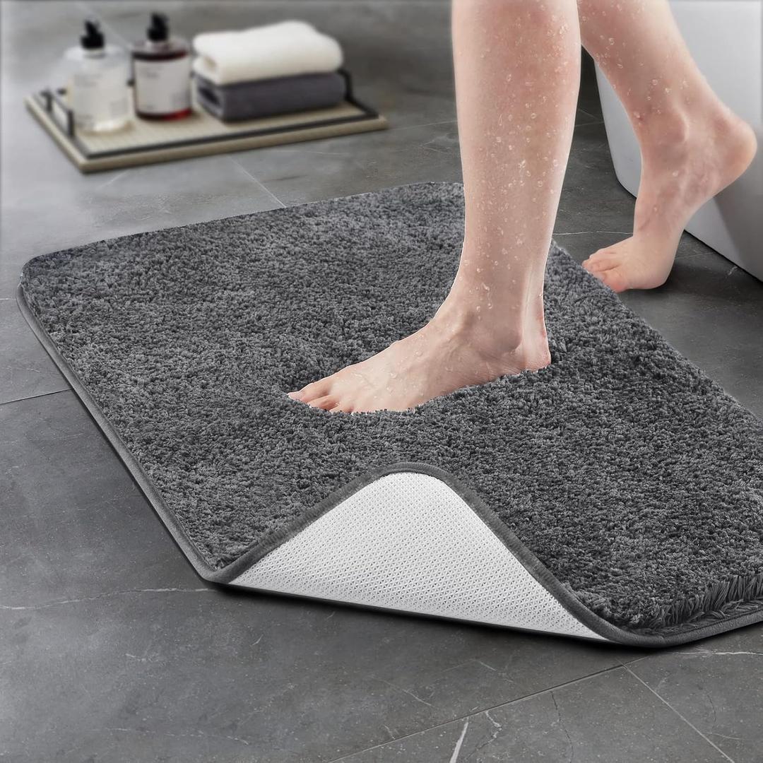TECHMILLY Super Soft Shaggy Bathroom Rugs, Absorbent Thick Non Slip Microfiber Bath Rugs, Quick Dry Machine Washable Bath Mat for Bathroom Floor, Bathtub and Shower 20"x32" (1'8" x 2'8" (Rectangular), Dove Grey)