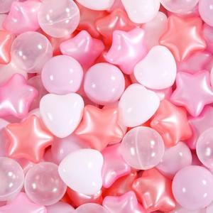 STARBOLO Ball Pit Balls Star Hearts Shapes for Toddlers - 50 100 200 500 Plastic Toy Ball Pit Balls Shapes for Ball Pit, Playpen, Birthday Party, Christmas Decoration