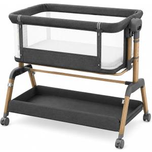3 in 1 Baby Bassinet, Bedside Sleeper for Newborn, 7-Level Height Adjustable, Rocking Bassinet with Breathable Mesh, Lockable Wheels & Large Storage Space, Portable Baby Crib（Dark Gray）