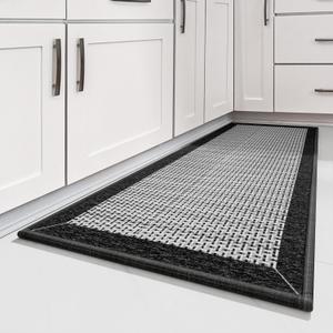 Kitchen Rugs, Non Skid Washable Kitchen Floor Rugs Absorbent Kitchen Mats with Rubber Backing, Durable Woven Floor Mats for Kitchen, Home, Farmhouse, Front of Sink (Black, 20" x 32") (1'8" x 2'8" (Rectangular))