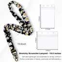 2 x Stretchy Scrunchie Lanyard for ID Badges Keys, Cute Teacher Lanyard for Women with 2 Card Holders 19.6 Inch (Black and White Flowers)