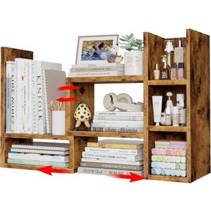 NUTIKAS Desk Shelves Desktop Organizer Shlef  Rustic Office Organization for Top of Desk Organizers and Accessories Corner Bookshelf Table Top Shelving Small Hutch Decorations for Office