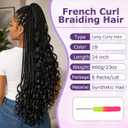 French Curl Braiding Hair 24 Inch, 8 Packs Pre Stretched Loose Wavy Braids Hair, Natural Black Synthetic Hair Extensions for Women