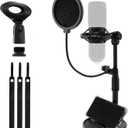 RTNLIT Desktop Mic Stand with Phone Holder, Adjustable Desk Microphone Stand with Pop Filter, Shock Mount, Mic Clip, 3/8" to 5/8" Screw Adapter for Blue Yeti Snowball Shure SM7B and Other Mics