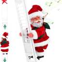 Gfilay Animated Climbing Santa Claus Doll with Ladder, Electric Santa Christmas Decoration with Music, Battery Operated Hanging Santa Figure for Home, Tree & Holiday Party Decor