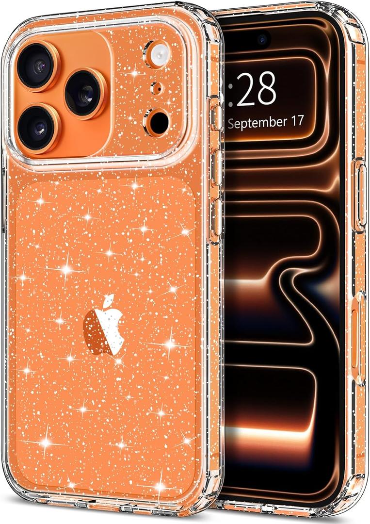 Hython for iPhone 17 Pro Case Glitter, Clear Glitter Sparkly Shiny Bling Sparkle Cute Cover, Anti-Scratch Soft TPU Thin Slim Fit Shockproof Protective Phone Cases for Women Girls, Clear Glitter