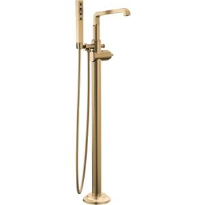 Delta Faucet Tetra Floor-Mount Freestanding Tub Filler with Hand Held Shower, Gold Tub Faucet, Lumicoat Champagne Bronze T4789-CZ-PR-LHP-FL (Valve and Handle Not Included)