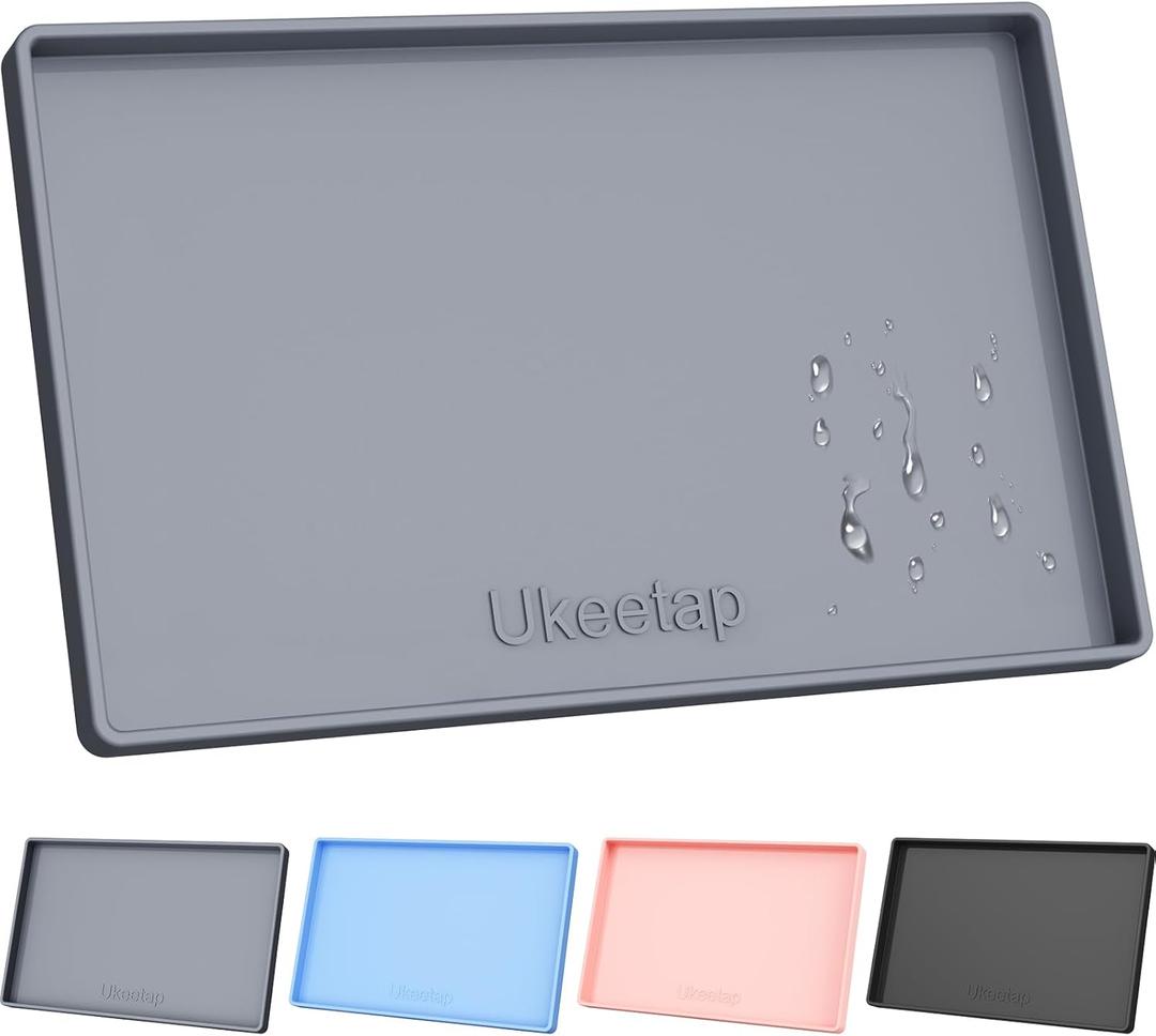 Extra Thick Silicone Mat Waterproof with Raised Edge 34" x 22", Under Sink Mat for Kitchen & Bathroom, Kitchen Cabinet Liner, Multi-Purpose for Storage & Protection, Gray