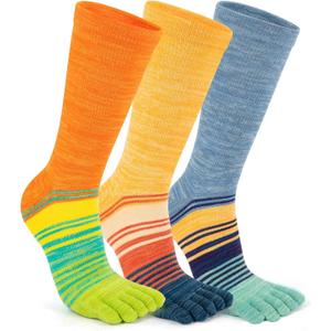 Cotton Rainbow Toe Socks, Arch Compression Athletic Running Socks, Colorful Cushioned Fit for Men & Women
