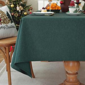 Laolitou Christmas Tablecloths Rectangular Hunter Green Linen Waterproof Textured Tablecloth, Washable Wrinkle Free Spill Proof Fabric Table Cloth for Dining Table Farmhouse Holiday, 60x104 Inch