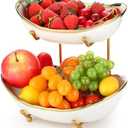 Honeydak 2 Tier Ceramic Fruit Bowl for Kitchen Counter Tiered Fruit Stands for Kitchen Counter Ceramic Serving Display Bowls with Metal Stand for Dessert Snack Vegetable Storage, Party, Cute & Small