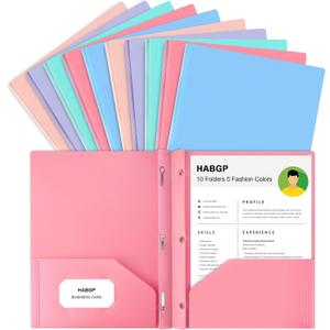 HABGP Two Pocket Folder with Prongs (10 Pack, Pastel Colors), Plastic Folders with Pockets and Business Card Holder, Folders with Pocket Fit Letter Size, Organizing Papers in School, Office & Business (2 set (10 pcs))