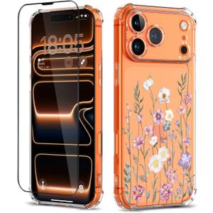 for iPhone 17 Pro Max Case with Screen Protector [Full Camera Protection] Flower Pattern Design,Clear Soft Shockproof Floral Phone Cover for Women Girls 2025 6.9"(Blooming Flowerets)