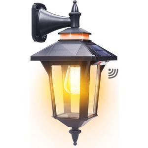 Motion Sensor Solar Wall Lights Outdoor with 3 Lighting Modes, Dusk to Dawn LED Wall Lantern Porch Sconce Waterproof Exterior for Barn Patio Garage Garden Farmhouse Door, 2 Types of Wall Mount (Black) (1 Pack))