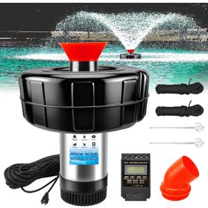 RAMATA Pond Fountain Aerator 1HP 750W 110V/15000 GPH Floating Fountain Pump, 120FT Power Cord, Multifunctional time Controller, Stainless Steel Body, Aerator Pump for Large Ponds and Lakes