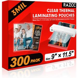 Laminating Sheets, 300 Pack Clear Thermal Laminating Plastic Paper Laminator Sheets, 9 x 11.5-Inch, 3mil, Ideal Office or School Supplies