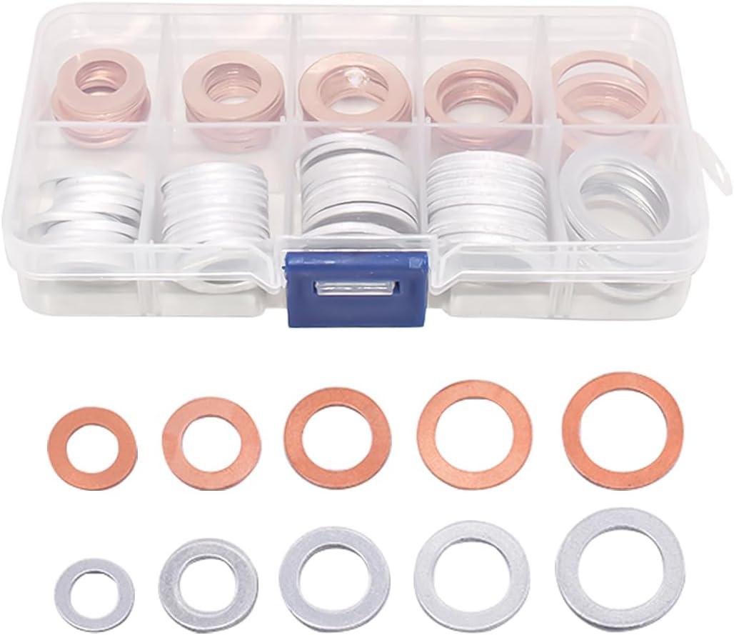 Mandark Car Oil Drain Plug Crush Washer Assortment, 10mm 12mm 14mm 16mm 18mm Auto Engine Fuel Pan Sealing Gasket Kit, Vehicle Oil Plug Seal Replacement Set Accessories, Universal Fit (100PCS)