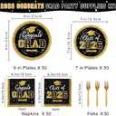 LINHAXM 50 Sets Graduation Plates and Napkins 2026 with Forks Black and Gold Congrats Grad Disposable Paper Plates and Napkins Party Supplies for Graduation Decorations Class of 2026