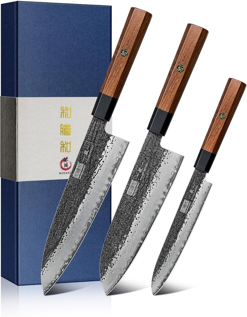 HOSHANHO 3 Pieces Knife Set, Professional Japanese High Carbon Steel Kitchen Knife Set, Ultra Sharp Chef Knives Sets with Octagonal Rosewood Handle