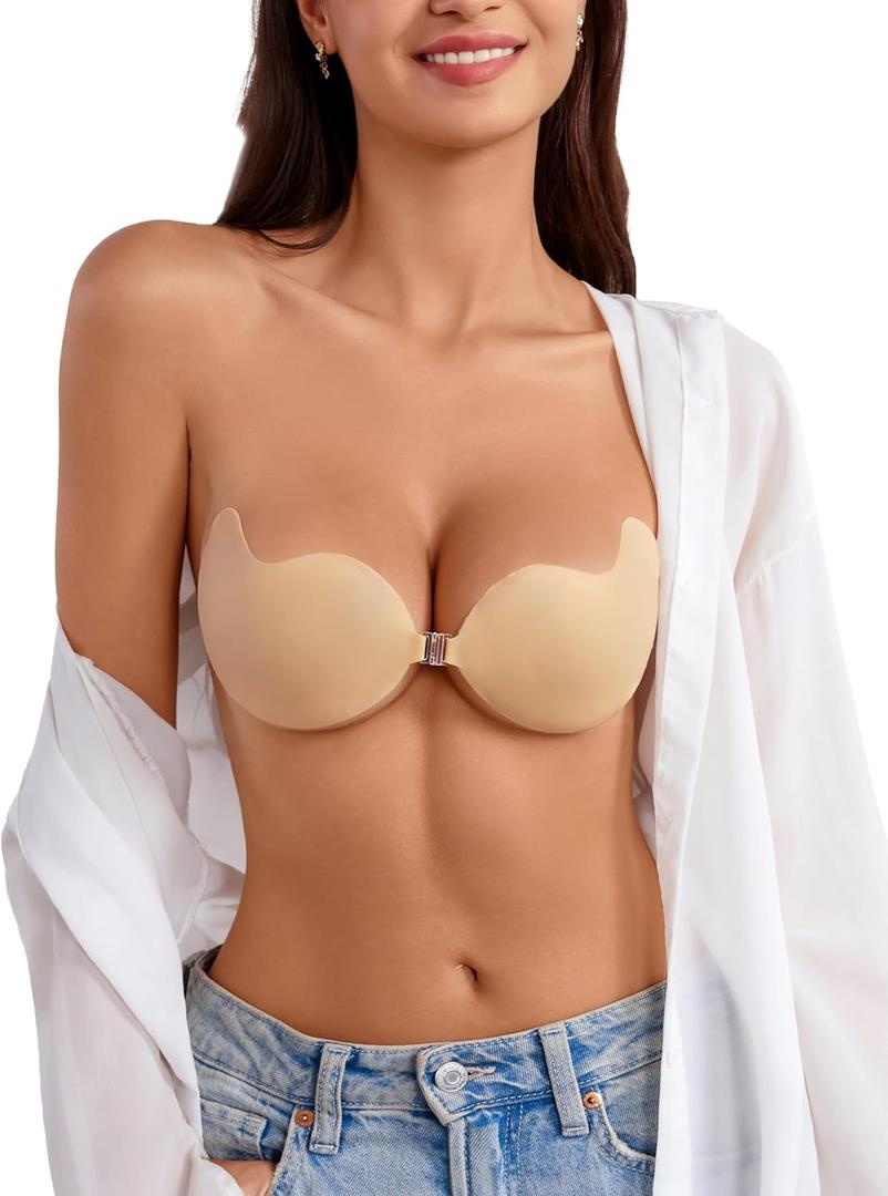 Rosefly Silicone Sticky Bra Push up for Women,Strapless Adhesive Bras, Invisible Seamless Silhouette for Dress