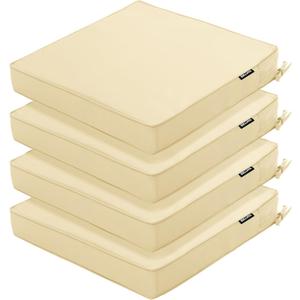 4 Pack Outdoor Chair Cushions 19 x 19 Inch Waterproof Patio Chair Cushions with Tie 5 Year Color Fastness Thick Outdoor Seat Cushion for Garden Lawn Patio Furniture Beige