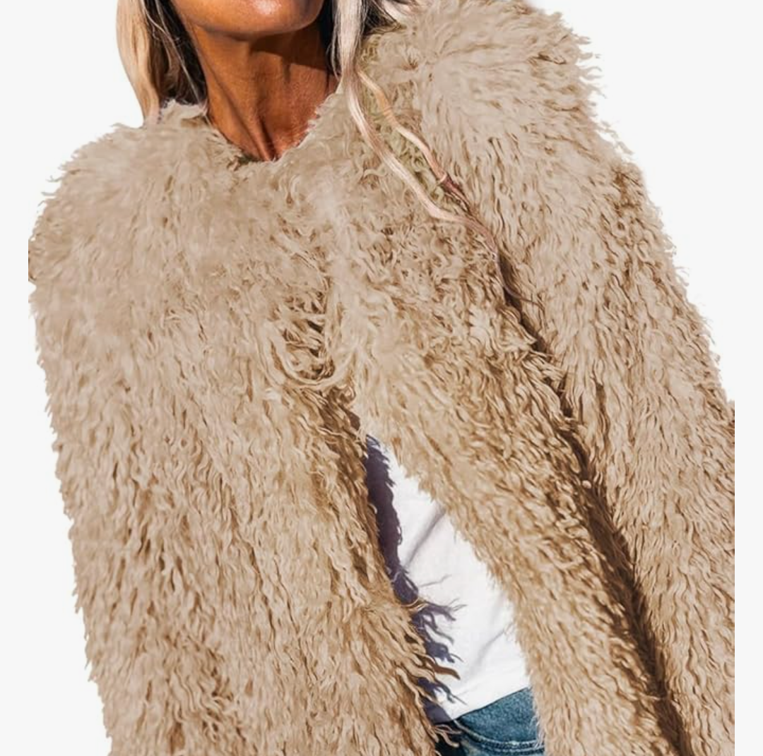 Aoang Women's 2026 Winter Coats Fleece Cropped Jacket Faux Fur Long Sleeve Shaggy Warm Outerwear Fall Clothes