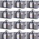 TAILI Extra Large Moving Bags, 12 Pack Silver Heavy Duty Totes for Storage with Visible Window, Wrap Around Handles, Storage Bags for Space Saving, Alternative to Moving Boxes