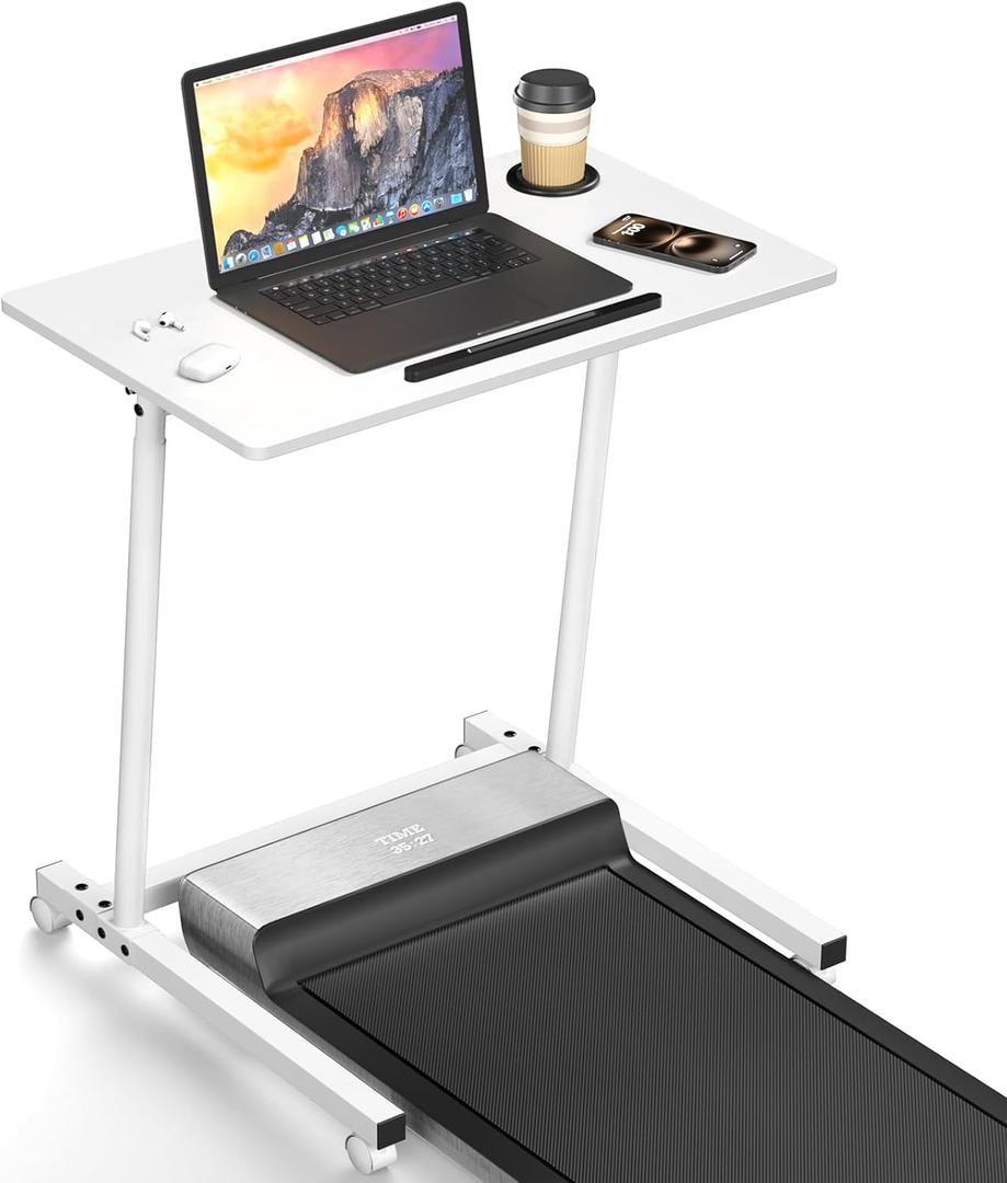 Eocnrhe Treadmill Desk, Mobile Small Standing Desk with Wheels for Walking Pad, Portable Table for Laptop, Rolling Table Adjustable Height, Bedside TableWhite, 27.55" L X 15.74" W X 36.92" To 55.9" H