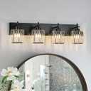 Black Crystal Bathroom Vanity Lights, Modern 4-Lights Bathroom Lighting Fixtures Over Mirror, Crystal Wall Lighting with Round Shade