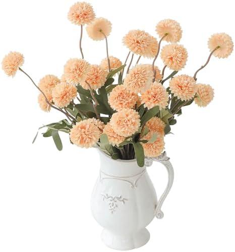 Floroom 6pcs Apricot Peach Faux Silk Mums Artificial Flowers, Bulk Fake Small Mini Chrysanthemums with Stems for DIY Wedding Centerpieces Floral Arrangements Vase Fillers Home Decorations