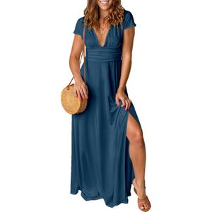 ANRABESS Women Deep V Neck Long Sleeve Slit 2026 Fall Elegant Formal Wedding Guest Cocktail Evening Date Prom Maxi Long Dress (Medium)