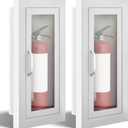 Zonon 2 Pcs Semi Recessed Fire Extinguisher Cabinet Box Steel Recessed Wall Cabinet, Magnetic Door with Handle, Acrylic Window, 2.5 Inch Trim, for 2.5/5/10 lb Dry Chemical Fire Extinguisher (White)