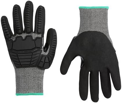 Amazon Basics Cut Level A2, Abrasion ANSI Level A4, Impact Protection Gloves with Touch Screen Friendly 15G Sandy Nitrile Palm, Pack of 10 Pairs, Black, Size Large