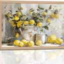 Framed Lemon Kitchen Wall Art Vintage Mustard French's Yellow Lemon Kitchen Rustic Oil Canvas Paintings Posters Prints for Dining Living Room Bedroom Preparing to hang 16x24in