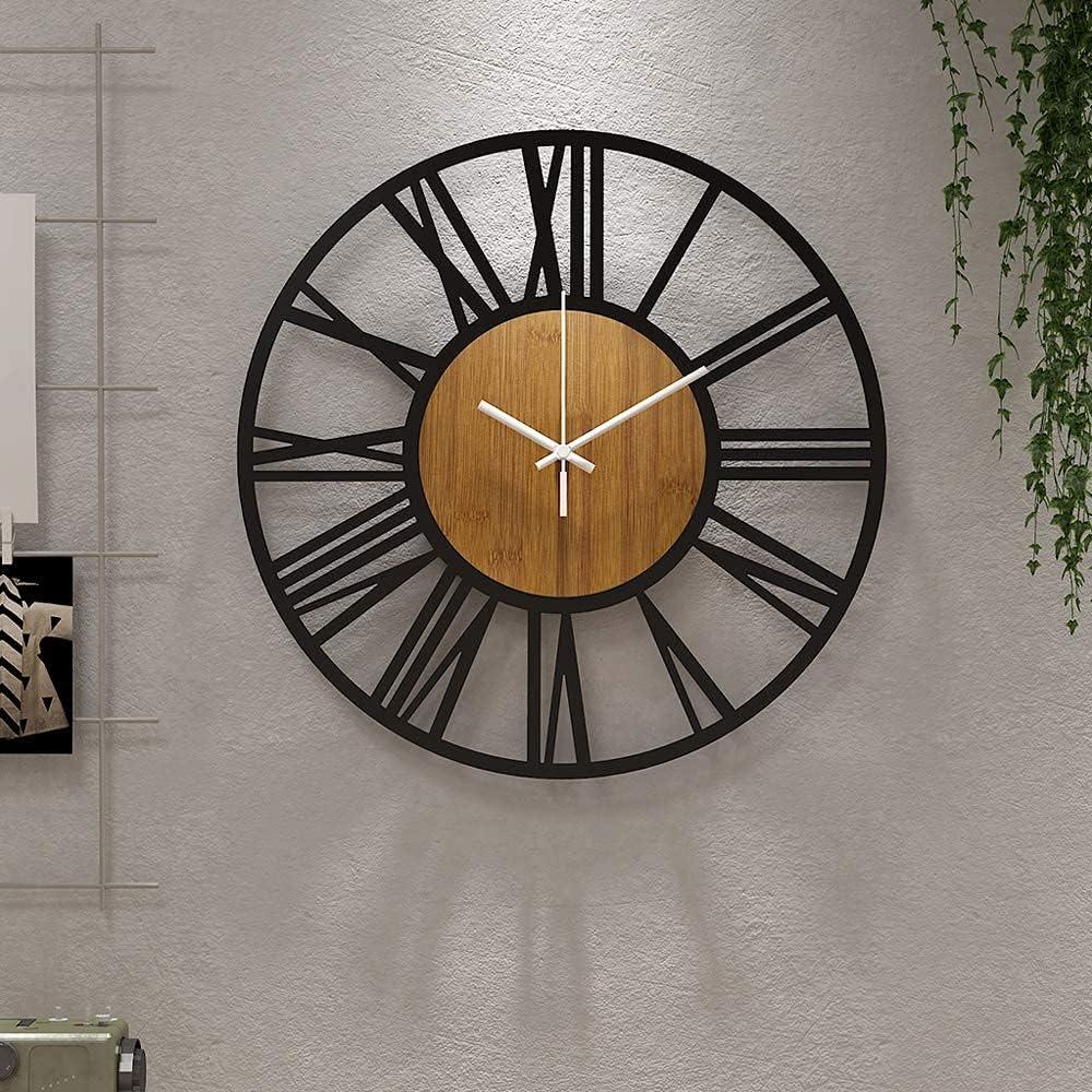 1st owned Wall Clocks for Living Room Decor,13" Vintage,Round Silent Non Ticking,Black Metal,Modern Wood Clocks for Home Bedroom,Kitchen,Garden,Office,Cafe,Modern Wall Decoration -Roman Numerals (13.5 Inch)