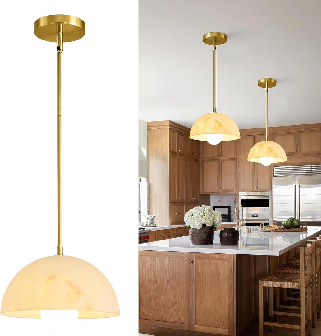 Modern Pendant Light Fixtures: 10 Inch Resin Shade Mid Century Chandelier - Adjustable Gold Pendant Lighting for Kitchen Island Living Room Hallway (Single)