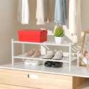 RONGJlA 2 Tier Bamboo Shoe Rack for Closet Free Standing Wood Shoe Shelf Storage Organizer for Entryway Small Space Stackable, White