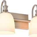 Bathroom Vanity Light Fixtures, Vintage Brushed Nickel 2 Lights Wall Sconce Lighting with Opal Glass Shade, Porch Wall Mount Light Fixture for Bathroom, Mirror Cabinets Hallway Stairs